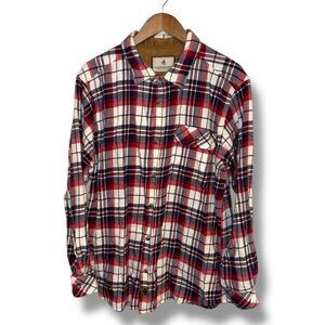 Legendary White Tales Red Plaid Brushed Cotton Flannel Button Down Shirt Sz L